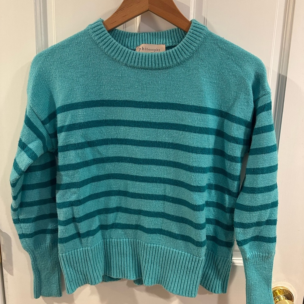 Philosophy teal striped sweater